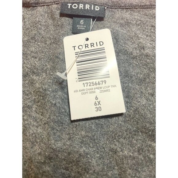 Torrid Plus 6 Heather Gray Lace-Up V- Neck Cocktail Statement Cotton Tank Top - Picture 6 of 6